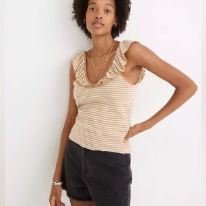 Madewell Belhaven Ruffle Merino Wool Sweater Tank in Stripe SZ M - Preppy Casual